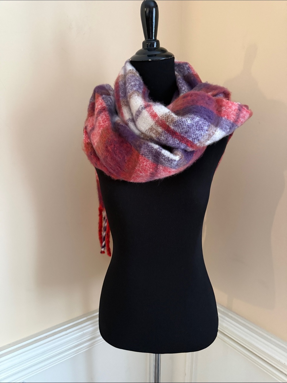 Steve Madden Red, Purple & Cream Plaid Scarf One Size